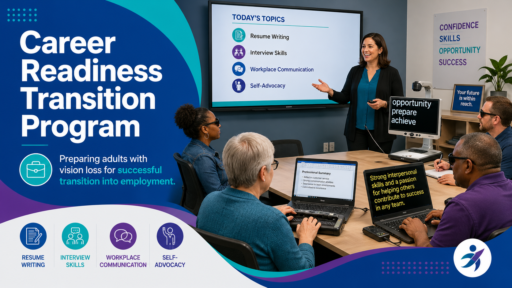 image of the career readiness transition program classroom discussing resume topics