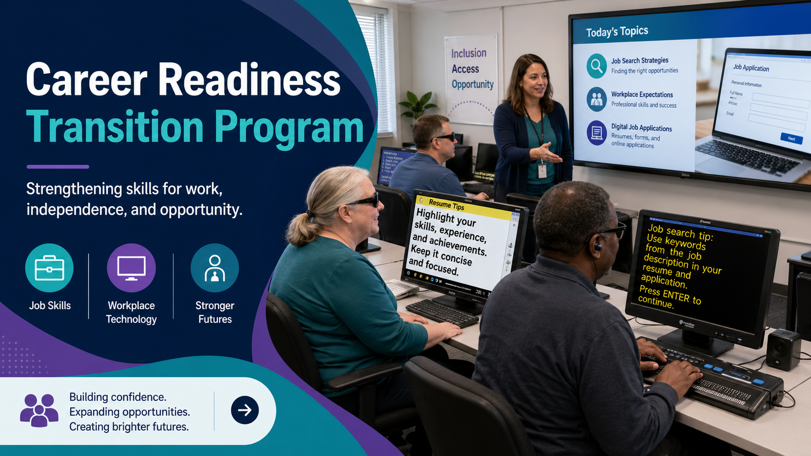 image of the career readiness transition program training in a classroom discussing job applications