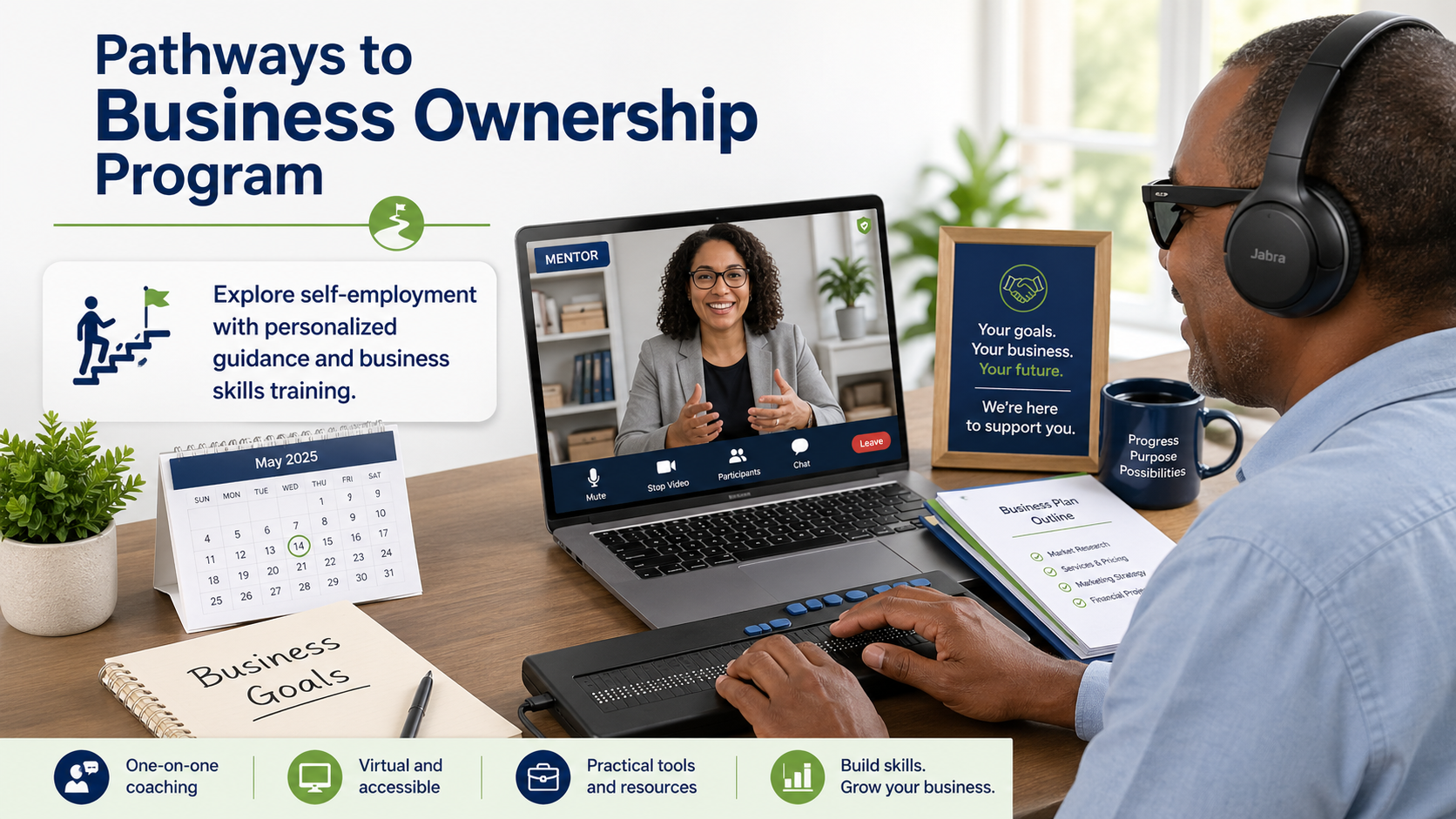 image shows a man on a virtual call with his instructor